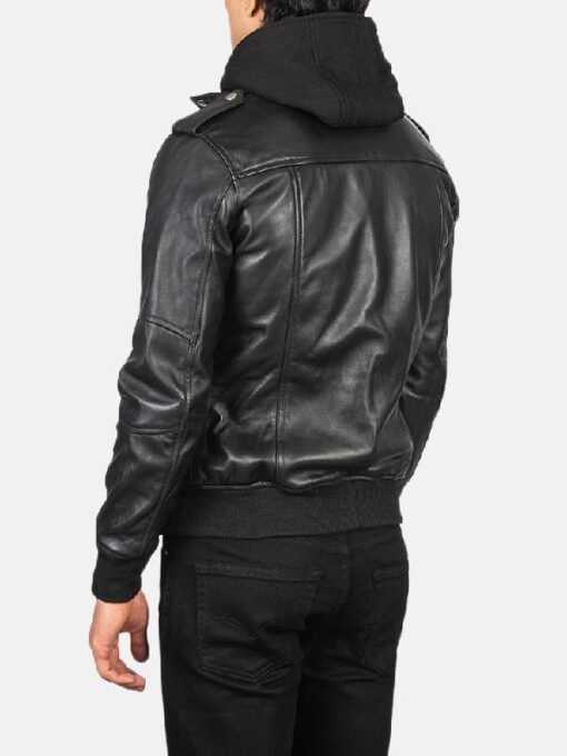 Men's Bravado Black Hooded Leather Bomber Jacket