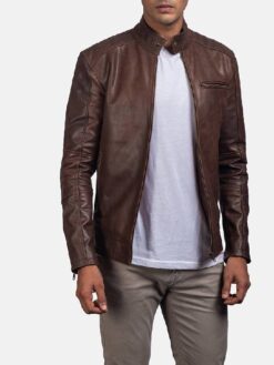 Men's Dean Brown Leather Biker Jacket