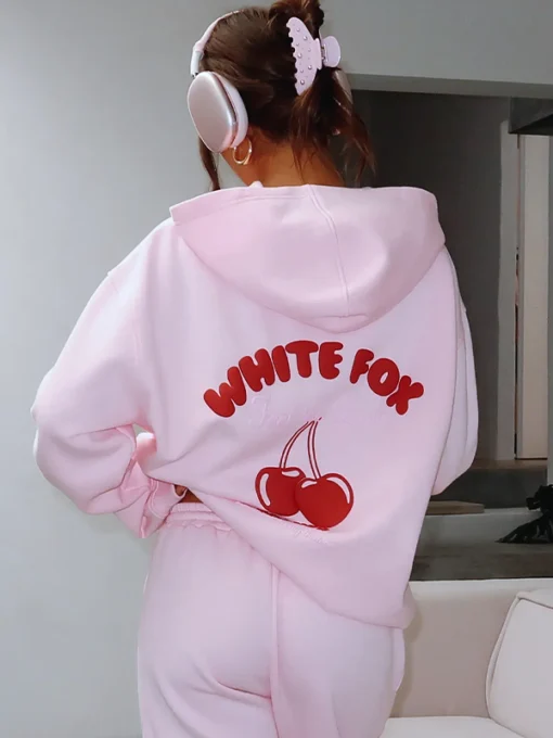 Feel the Love with the Red Cherry Love Club White Fox Oversized Pink Hoodie