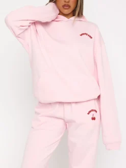 Feel the Love with the Red Cherry Love Club White Fox Oversized Pink Hoodie