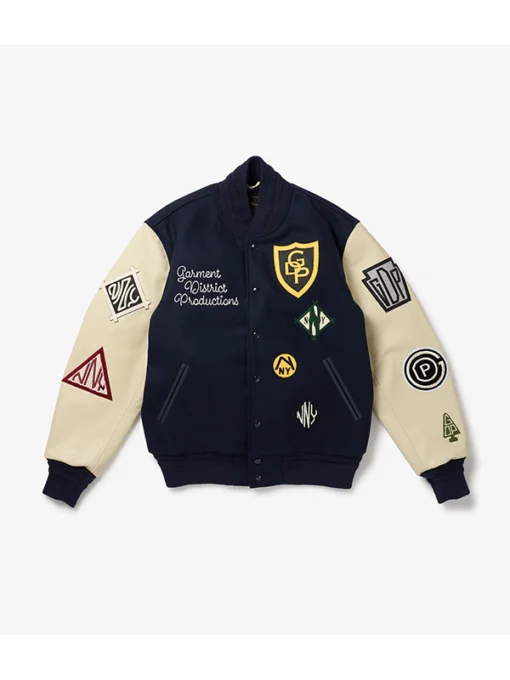 Crafted with Excellence – Navy Melton Body, Cream Leather Sleeves, and GDP Patches