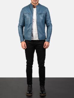 Men's Ionic Blue Leather Biker Jacket