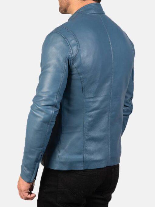 Men's Ionic Blue Leather Biker Jacket