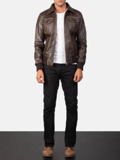 Men's Aaron Brown Leather Bomber Jacket