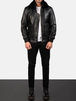 Men's Airin G-1 Black Leather Bomber Jacket