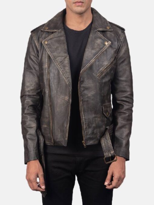 Men's Allaric Alley Distressed Brown Leather Biker Jacket