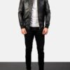 Men's Bomia Ma-1 Black Leather Bomber Jacket