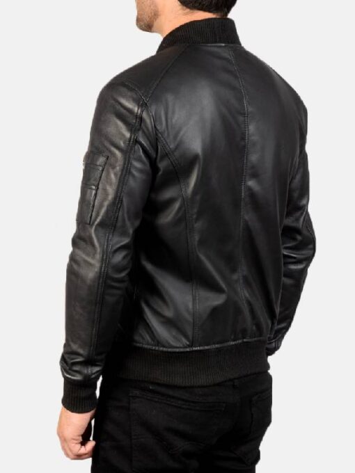 Men's Bomia Ma-1 Black Leather Bomber Jacket