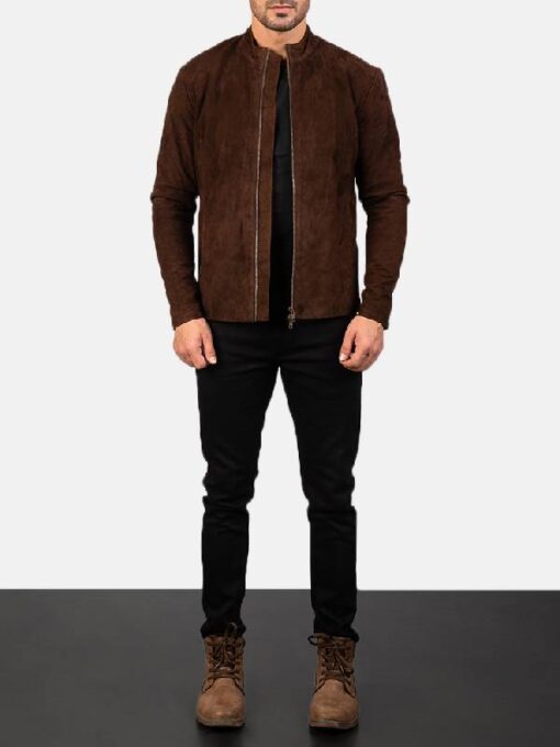 Men's Charcoal Mocha Suede Biker Jacket