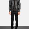 Men's Hector Black Hooded Leather Biker Jacket