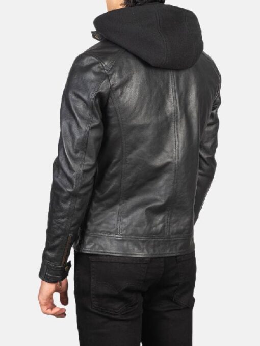 Men's Hector Black Hooded Leather Biker Jacket