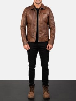 Men's Lavendard Brown Leather Biker Jacket