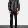 Men's Nintenzo Black Hooded Leather Bomber Jacket