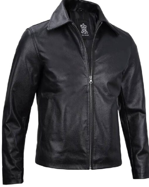 Mens Black Harrington Leather Cowhide Jacket