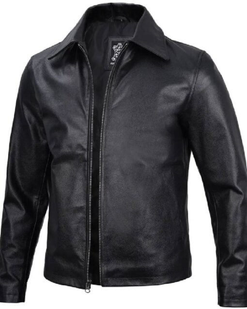 Mens Black Harrington Leather Cowhide Jacket