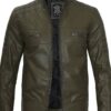 Austin Men Cafe Racer Dark Green Real Leather Jacket