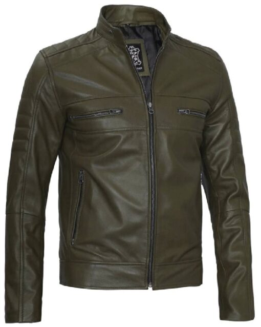 Austin Men Cafe Racer Dark Green Real Leather Jacket