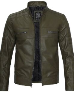 Austin Men Cafe Racer Dark Green Real Leather Jacket