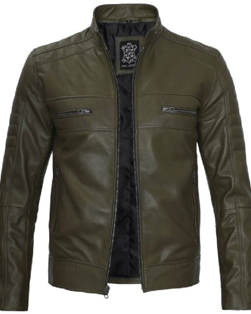 Austin Men Cafe Racer Dark Green Real Leather Jacket