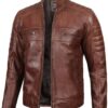 Austin Men Premuim Cafe Racer Cognac Leather Jacket