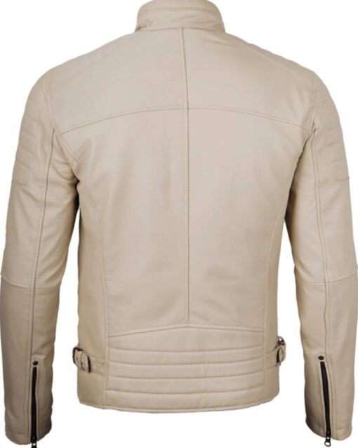 Beige Cafe Racer Leather Jacket for Men