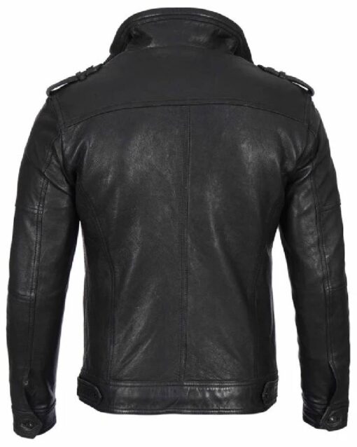 Black Mens Waxed Cafe Racer Leather Jacket