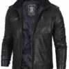 Black Mens Waxed Cafe Racer Leather Jacket