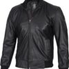 Mens Black Real Cowhide Leather Bomber Jacket