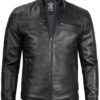 Black Real Leather Cafe Racer Jacket