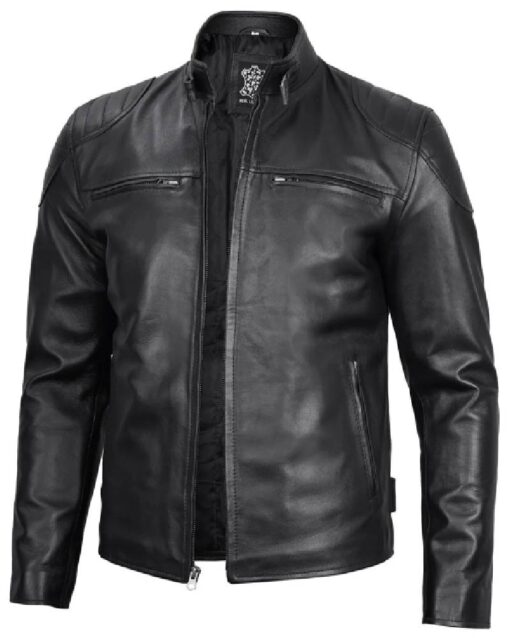 Black Real Leather Cafe Racer Jacket