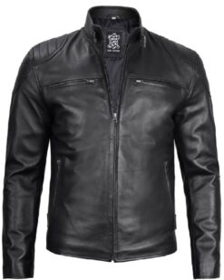 Black Real Leather Cafe Racer Jacket