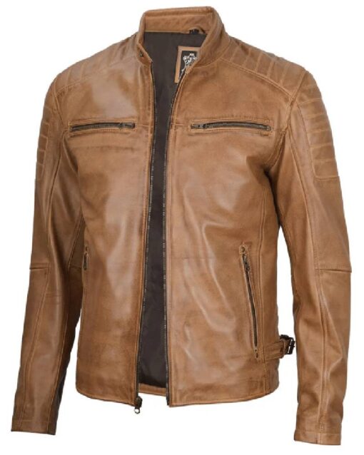 Cafe Racer Camel Brown Leather Jacket for Men