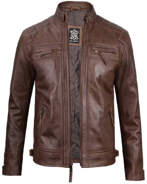 Chocolate Brown Cafe Mens Leather Motorcycle Jacket