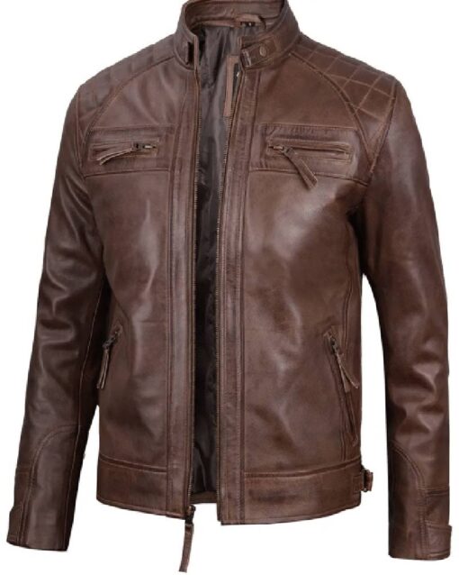 Chocolate Brown Cafe Mens Leather Motorcycle Jacket