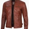 Cognac Brown Cafe Racer Leather Jacket for Men