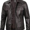 Dark Brown Leather Trucker Jacket Mens