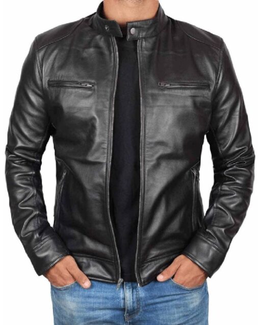 Dodge Mens Black Leather Biker JacketJacket