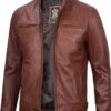 Dodge Mens Cognac Cafe Racer Leather Jacket