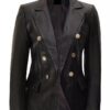 Kim Women’s Double Breasted Black Leather Blazer