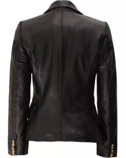 Kim Women’s Double Breasted Black Leather Blazer