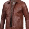 Fernando Men’s Harrington Brown Leather Trucker Jacket