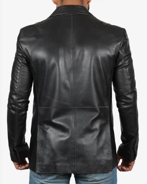 Mens Black Leather Blazer – Stylish Two Button Notch Lapel Blazer