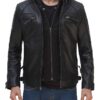 Johnson Mens Hooded Black Leather Jacket