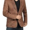 Mens Exclusive Two Button Real Leather Brown Blazer