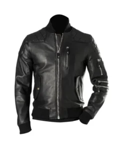 Men Black Leather Bomber Jacket