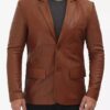 Mens Premium Two Button Cognac Leather Blazer