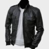 Men’s Biker Style Slim Fit Bomber Black Leather Jacket