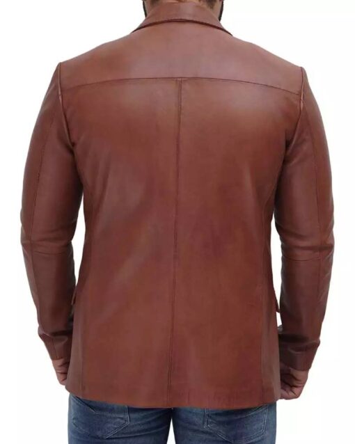 Mens Tan Two Button Leather Blazer