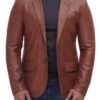 Mens Tan Two Button Leather Blazer