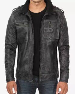 Men’s Biker Style Black Leather Jacket